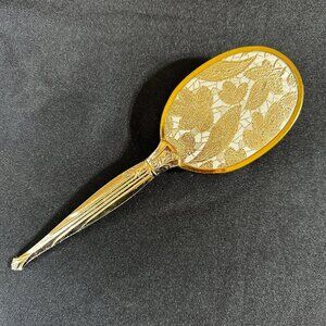 Vintage Gold Tone Floral Embroidered Hair Brush